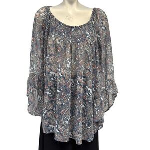 DB Established 1962 Women's Multicolor Paisley Print Blouse Size 2X Long‎ Sleeve